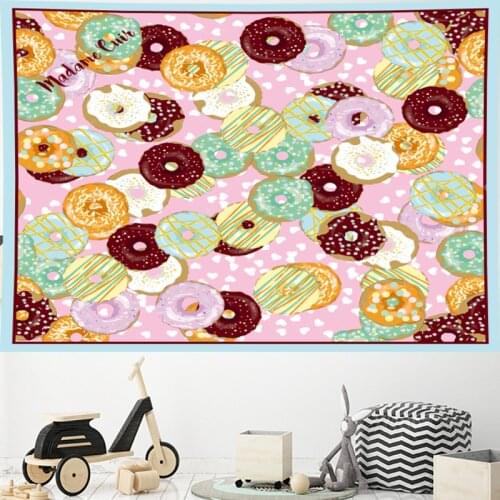 Nordic Style Sweet Donut kids room wall towel cute dessert Tapestry pink Yoga Mat Wall Hanging beach tapestry home decor