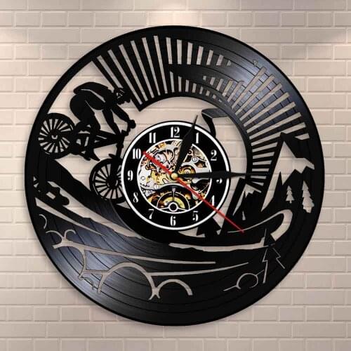Dirt Bike Bicycle Vintage Vinyl Record Wall Clock Mountain Biker Wall Art Wall Clock Mountain Biking Funny Cyclist Biker Gifts