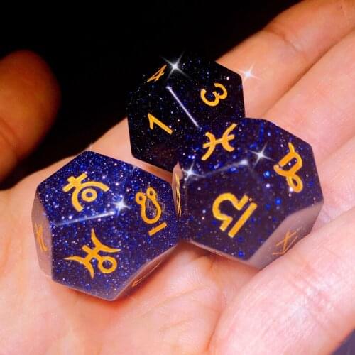 Natural Blue Sand Astrology Dice Stars Magic Constellation Symbol D12 Dice Handmade Engrave Gemstone Zodiac Sign Divination Dice