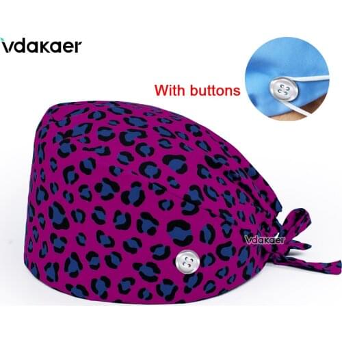 Wholesale price Scrub Cap with button TieBack Working Hat 100% Cotton Washable Sweatband Beautician Dust Proof Scrub Caps