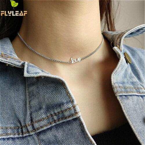 100% 925 Sterling Silver Jewelry Choker Necklace Girls Couple Love Gift Letter Chain Flyleaf Simple Fashion Short Necklace Women