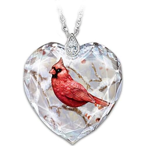 Bird Necklace Crystal Necklace Pendant Red Sparrow Necklace Heart-Shaped Pendant Girl Necklace Ladies Jewelry Accessories