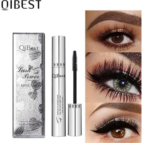 QIBEST Makeup Black Mascara 4D Curling Thick Mascara Volume Eyelashes Make up Waterproof Lengthening Mascara Eyes Cosmetics