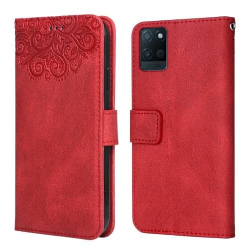 Luxury Leather Case for Realme V11 5G Flower Embossing RMX2202 RMX3193 Wallet Flip Phone Case for Realme V 11 5G Cover