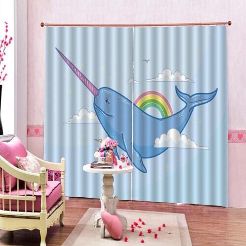 Blue curtains 3d Curtains Blackout for Living Room Kids Bedroom Fabric cartoon curtains