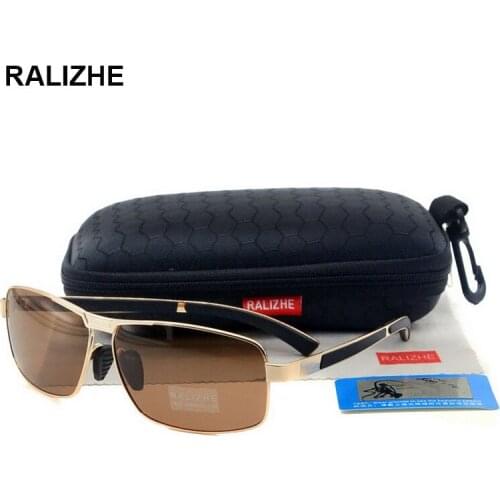 RALIZHE Brand Mens Polarized Sunglasses Retro Vintage Male Sun Glasses Designer Fishing Driving Eyewear UV400 Gold Metal Brown