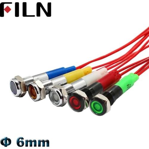0.236 inch 6mm chrome black metal indicator light waterproof 24V 12V LED pilot lamp car signal lamp red green blue white LED