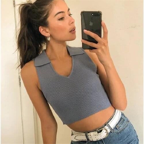 Corset Top Summer Sexy Solid Color Polo Crop Top Ins Fashion Knit Skinny Tank Chic Street Girls Sleeveless T Shirt Women Vest