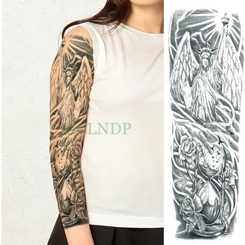 Waterproof Temporary Tattoo Sticker Statue of Liberty Rose bird full arm fake tatto big flash tatoo sleeve for men women girl