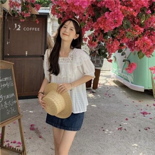 Embroidery Lace Shirt Plus Size Summer Women short Sleeve chiffon Girls Blouse Femme Casual White Solid Tops Women Blouses