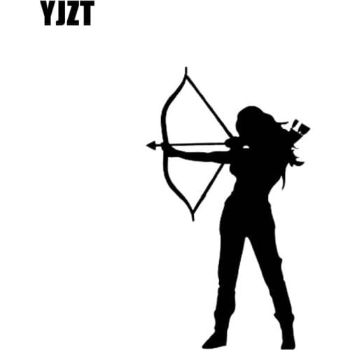 YJZT 9.1CM*15.6CM Archery Vinyl Decal Car Sticker Hunting Bow And Arrow Woman Warrior Black/Silver C10-02005