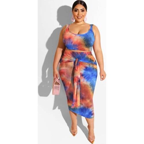 Summer Oversized Two Piece Skirt Set Women Crop Top And Skirt Set Female Tie Dye Skirt And Top Set 2 Piece Outfits For Women