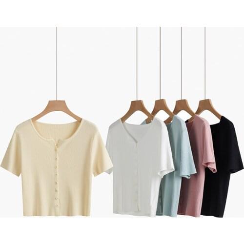 Korean Style V-Neck Short Knitted Sweaters Women Thin Cardigan Fashion Short sleeve Sun Protection Tops women