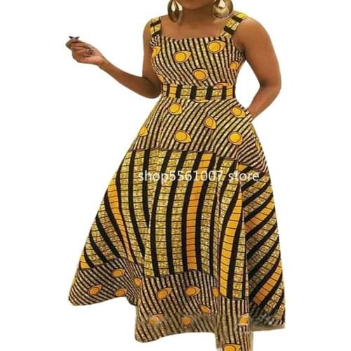 2021 Summer African Women Sleeveless Printing Polyester Plus Size Long Dress African Dresses for Women African Clothes