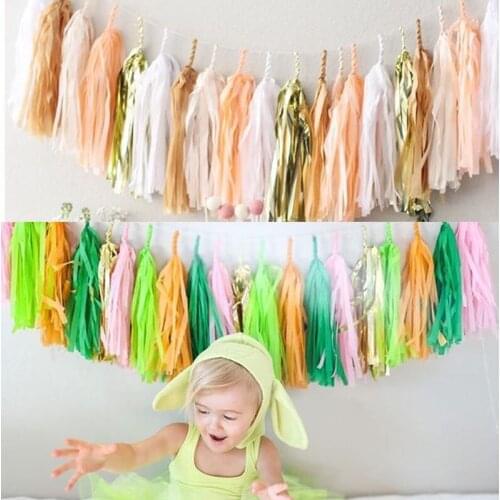 5pcs/bag 14inch 35cm Colorful Tissue Paper Tassels Balloons Ribbon Wedding Happy Birthday Party Decoration Wall Hanging Supplies