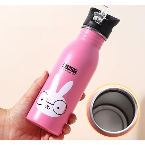 500ml 304 Stainless Steel Drinkware Outdoor Portable Water Bottle Cute Animal Model Cup Children Cold Drink Cup With Straw