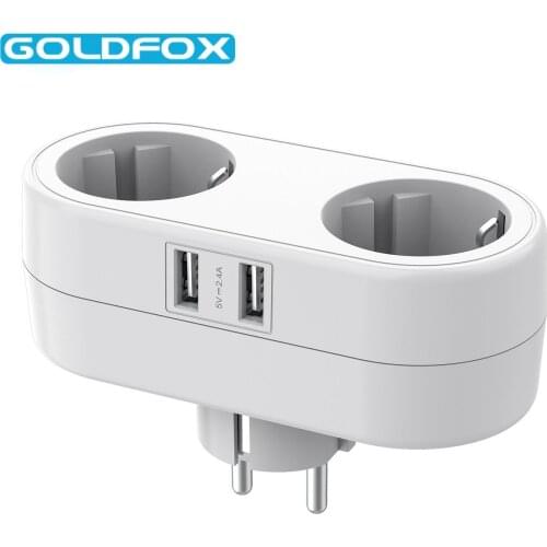 1 to 2 Travel Adapter Socket Extender With Multi Outlet 2 USB Ports Plug Wall Charger For DE/EU Universal Travel Converter