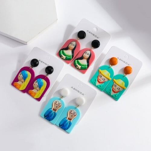 Lifefontier Funny Abstract Face Acrylic Drop Earrings for Women Girls Geometric Cute Cartoons Portrait Unusual Earrings Jewelry