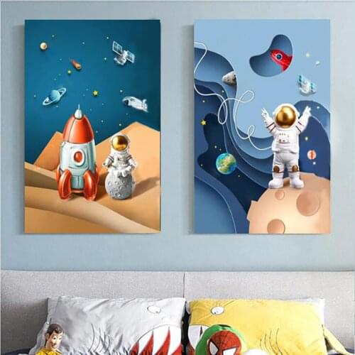 Anime Blue Starry Astronaut Spaceman Night Star Painting Canvas Space Poster Vintage Art Dream Posters Wall Art Print Picture