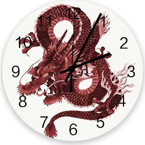Asian Red Angry Dragon Wall Clock Modern Design Living Room Silent Home Clock Children Room Decoration Wall Watch Mechanism