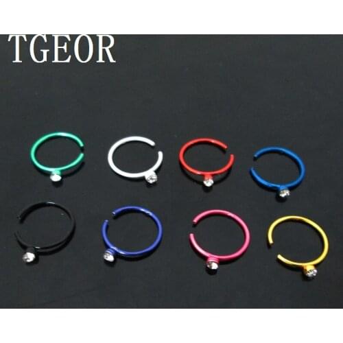 Free shipping 22G 200pcs nose stud Stainless Steel Electrophoresis colors circular shaft gem crystal piercing nose ring