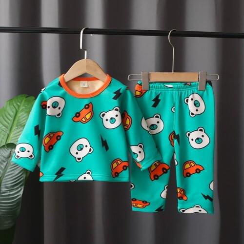 Children Pajamas Set Autumn Soft Cotton Thermal Underwear Kids Cartoon Animal Sleepwear Boys Clothing Suit Pyjamas Nightwear set
