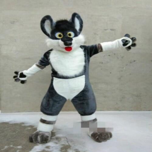 Long Fur Grey Husky Dog Fursuit Mascot Costume Suits Cosplay Party Game Dress Outfits Carnival Halloween Xmas Easter Adults Size