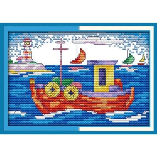 Everlasting Love Boat Chinese Cross Stitch Kits Ecological Cotton Stamped Printed 11CT DIY Gift New Year Decorations For Home
