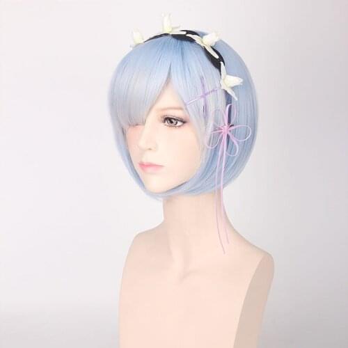 Cosplay Rem Ram Wig Re:Zero Starting Life in Another World Blue & Pink Costume Head Accessories Cosplay Halloween