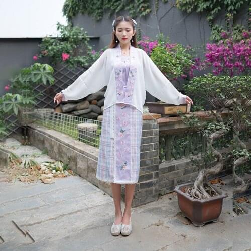 Free shipping wear hanfu song system of aircraft sleeve three-piece BeiZi condole belt one chip spiral skirt skirt suits summer