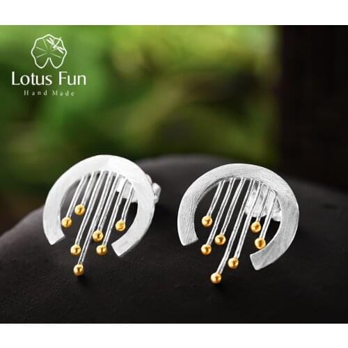 Lotus Fun Real 925 Sterling Silver Handmade Fine Jewelry Oriental Element Vintage Curtain Stud Earrings Acessorios for Women