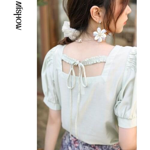 MISHOW Shirt Women 2021 Summer New Womens Chiffon Square Collar Puff Sleeve Tops Vintage French Blouse Womens MXA24X0019_1