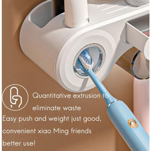 HGHO Multifunction Household Item Auto Toothpaste Squeezer Storage Shelves Toothbrush Holder for Bathroom