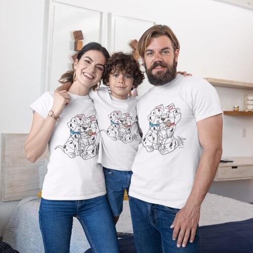 Fashion Harajuku Mom and Son Daughter T-shirt Cartoon Little Dalmatian Graphic Short Sleeve Kawaii Childrens Top Twin Clothes