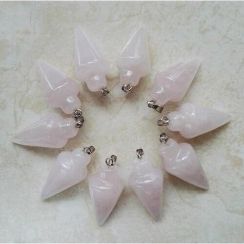 Fashion Roses Quartz natural stone pendulum circular Cone Tapered charms pendant for jewelry making 12pcs/lot free Shipping