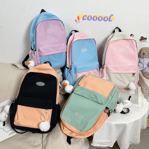Fashion Womens Backpack Canvas Contrast Color School Bag For Girls Water Proof Trendy Waterproof Anti-theft Student Outdoor Bag