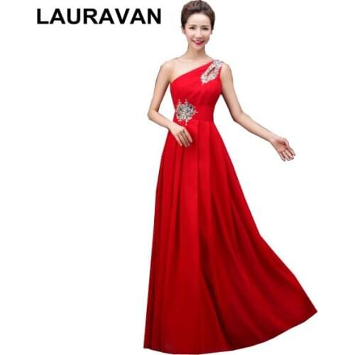 Mint green fuchsia red lavender green chiffon elegant one shoulder lace up back red prom dresses under 100 for women guest gown