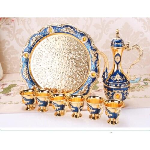 Zinc alloy Family small wine glass wine set European style metal wine pot ornament wedding gift High-end luxury Home Decoration