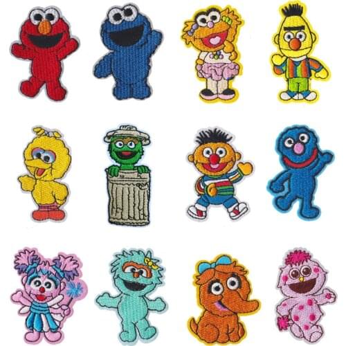 12 Characters/Set Sesame Street Character Elmo Cookie Monster Big Bird Embroidered Iron On Patch Jacket DIY Clothing Accessories