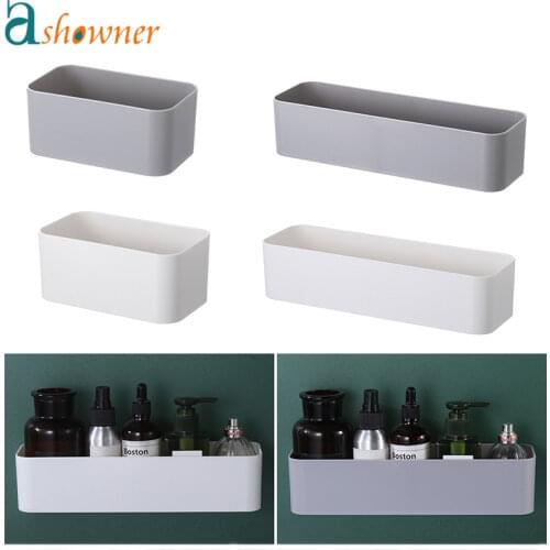 ABS Wall Mounted Storage Rack Bathroom Cosmetic Storage Box Self-Adhesive Case Organizer Kitchen Punch-free Storage Accessories