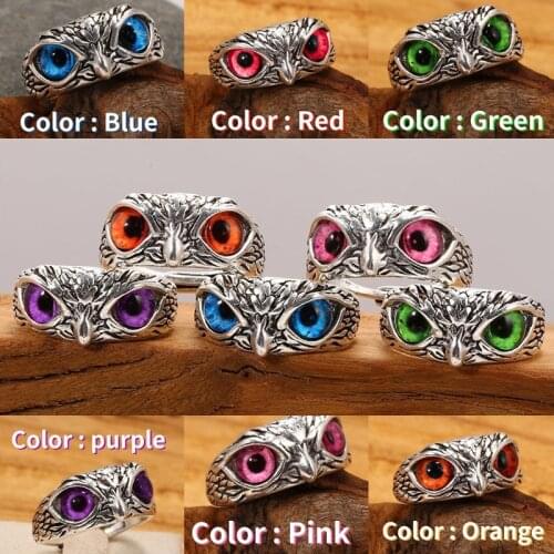 New Retro Alloy Blue Eyes Owl Ring Fashion Adjustable Open Couple Ring For Women Jewelry Gift