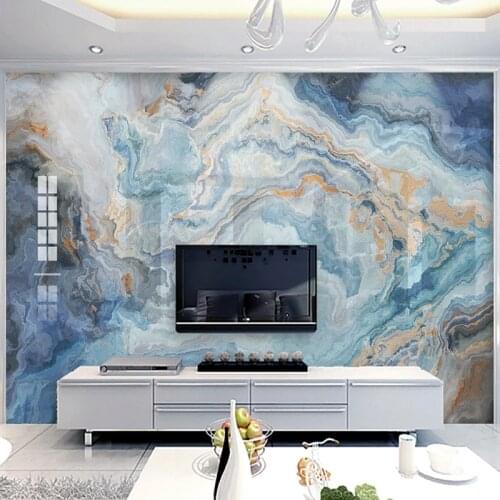 Custom Any Size Mural Wallpaper Modern Blue Landscape Marble Wall Papers Living Room TV Sofa Home Decor Papel De Parede 3D Sala