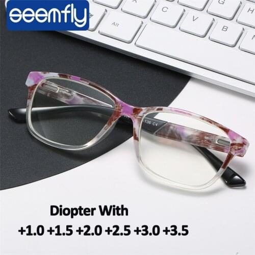 Seemfly Floral Anti Blue Blocking Reading Glasses For Women Presbyopic Hyperopia Eyewear With +1.0 +1.5 +2.0 +2.5 +3.0 +3.5