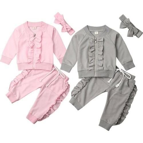 Girl Clothes 2019 Autumn Toddler Baby Girl Winter Clothes Ruffles Long Sleeve Coat Tops+Pants 2pcs Outfits Tracksuit Size 2-6Y