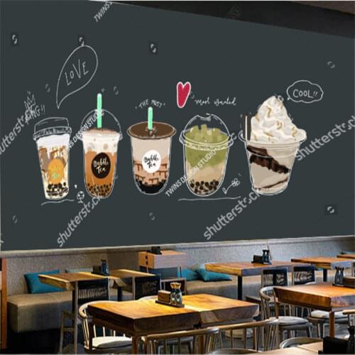 Custom Modern Murals Wall Paper Pearl Milk Tea Shop with Black Background Wallpapers Industrial Decor Papel De Parede