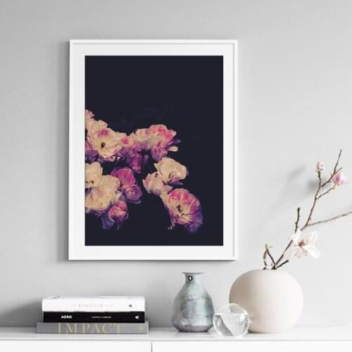Pink Flowers Plant Art Print Moody Floral Dark Botanical Wall Art Canvas Poster Boho Chic Decoration Painting Woman Room Decor
