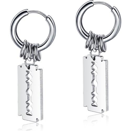 Cyue European Stainless Steel Blade Mens Hoop Earrings Fashionable Male Students Versatile Popular Accessories