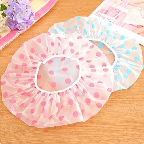 1Pc Lovely Dots Thickened Waterproof Transparent Shower Cap Bathroom Bathing Hat