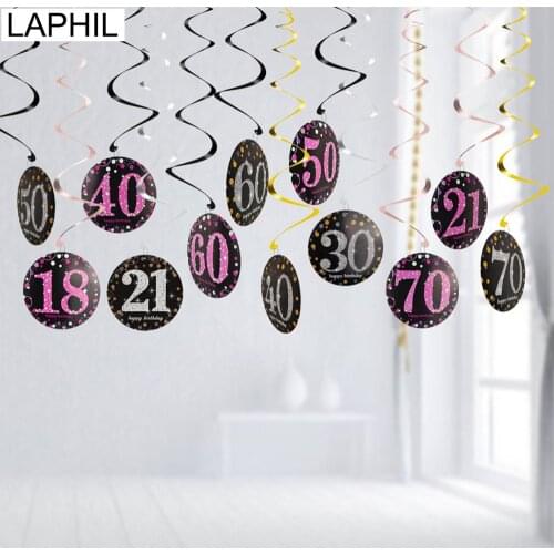 LAPHIL Happy Birthday Spirals 18 21 30 40 50 60 70 Years Hanging Swirls Man Women 30th Birthday Party Decorations Adult Favors