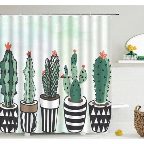 Tropical Cactus Shower Curtain Polyester Fabric Bath Curtain For The Bathroom Decorations Multi-size Printed Shower Curtains